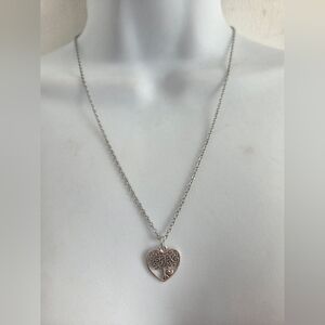 Intricate Silvertone Heart Pendant Necklace